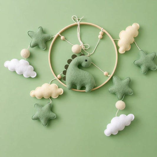 Felt Dinosaur Baby Mobile: Handmade Nursery Decor, Woodland Theme - Kids Art Frames
