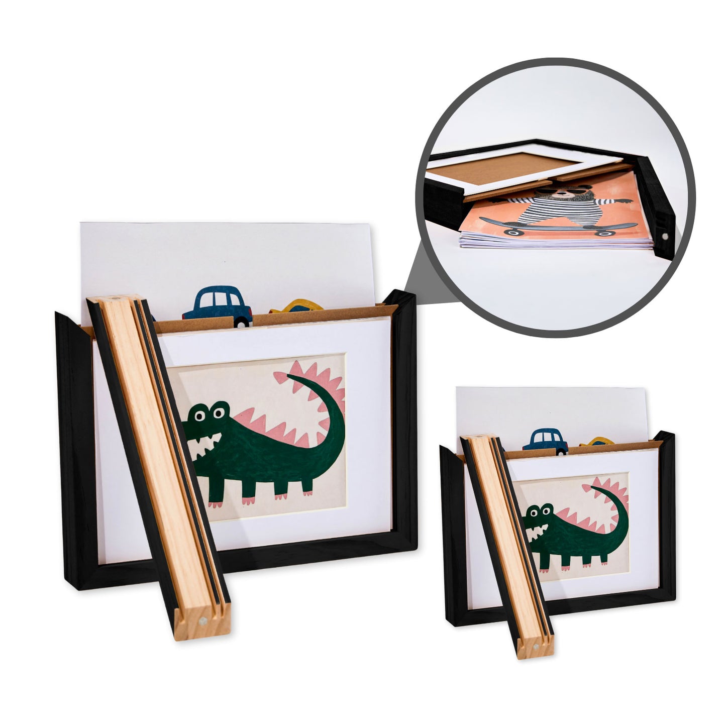Kids Art Frame | Memory Box for 160+ Artworks | Solid Wood Display & Storage  | Five Colors Available