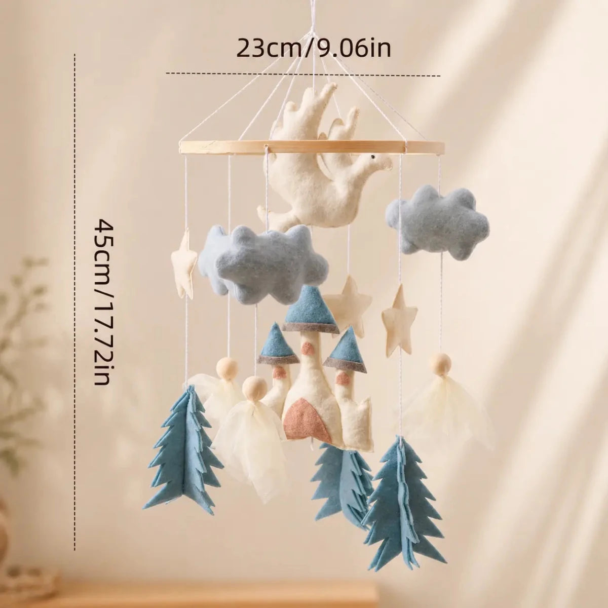 Felt Castle Dragon Crib Mobile, Blue Fairytale Baby Nursery Decor - Kids Art Frames