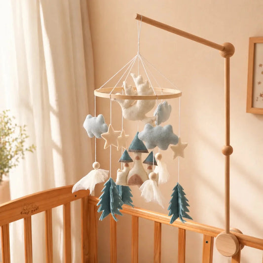 Felt Castle Dragon Crib Mobile, Blue Fairytale Baby Nursery Decor - Kids Art Frames