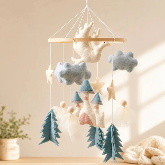 Felt Castle Dragon Crib Mobile, Blue Fairytale Baby Nursery Decor - Kids Art Frames
