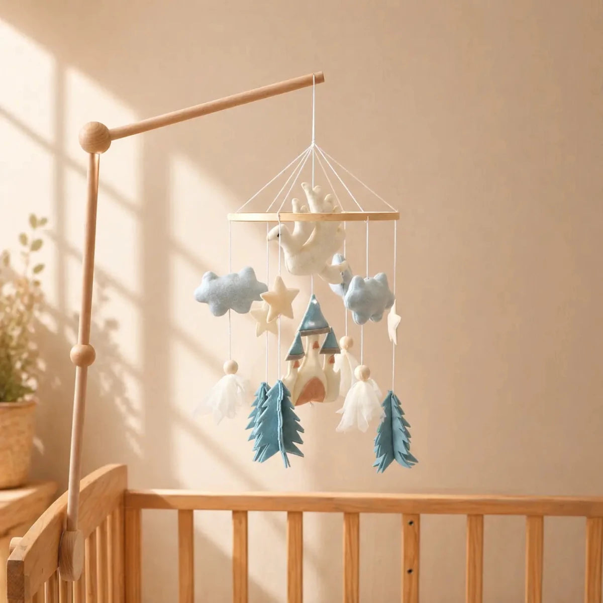 Felt Castle Dragon Crib Mobile, Blue Fairytale Baby Nursery Decor - Kids Art Frames
