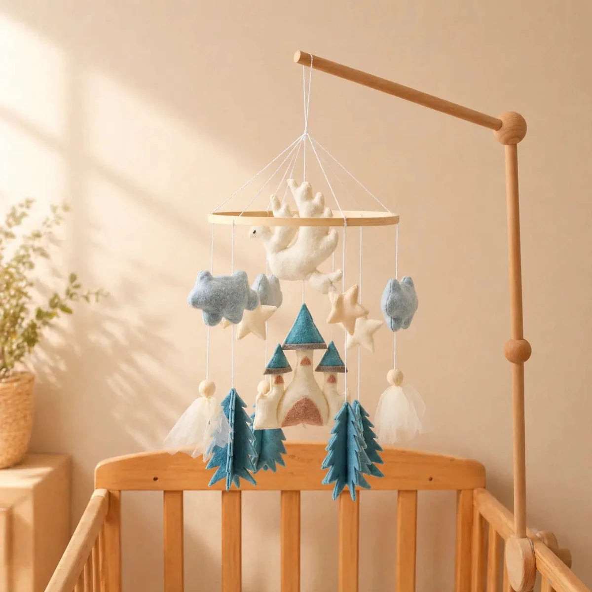 Felt Castle Dragon Crib Mobile, Blue Fairytale Baby Nursery Decor - Kids Art Frames
