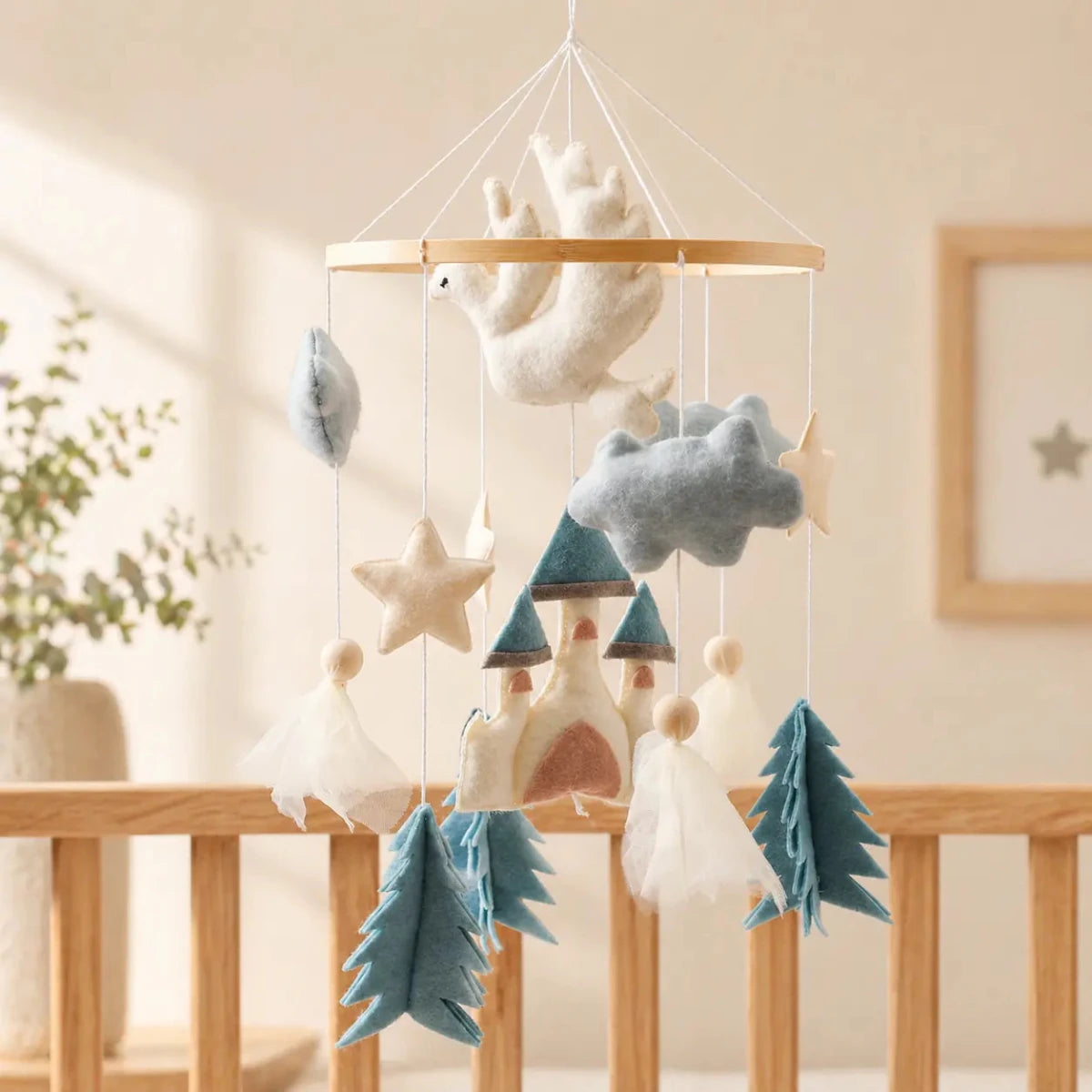Felt Castle Dragon Crib Mobile, Blue Fairytale Baby Nursery Decor - Kids Art Frames