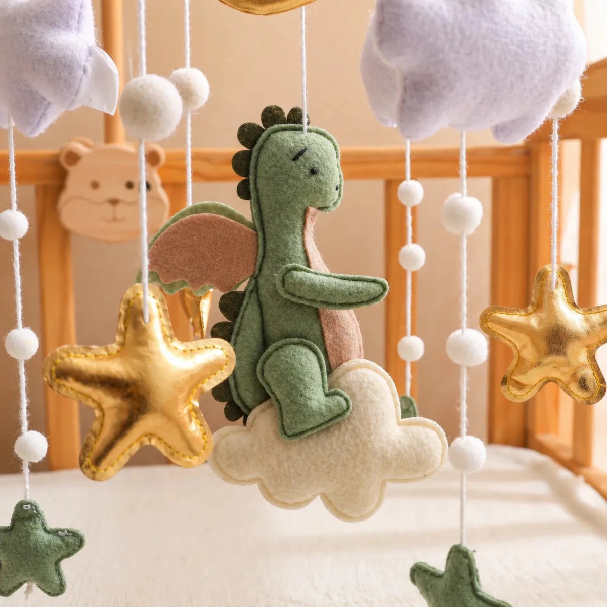 Green Dragon Felt Crib Mobile, Handmade Nursery Decor, Baby Shower Gift - Kids Art Frames