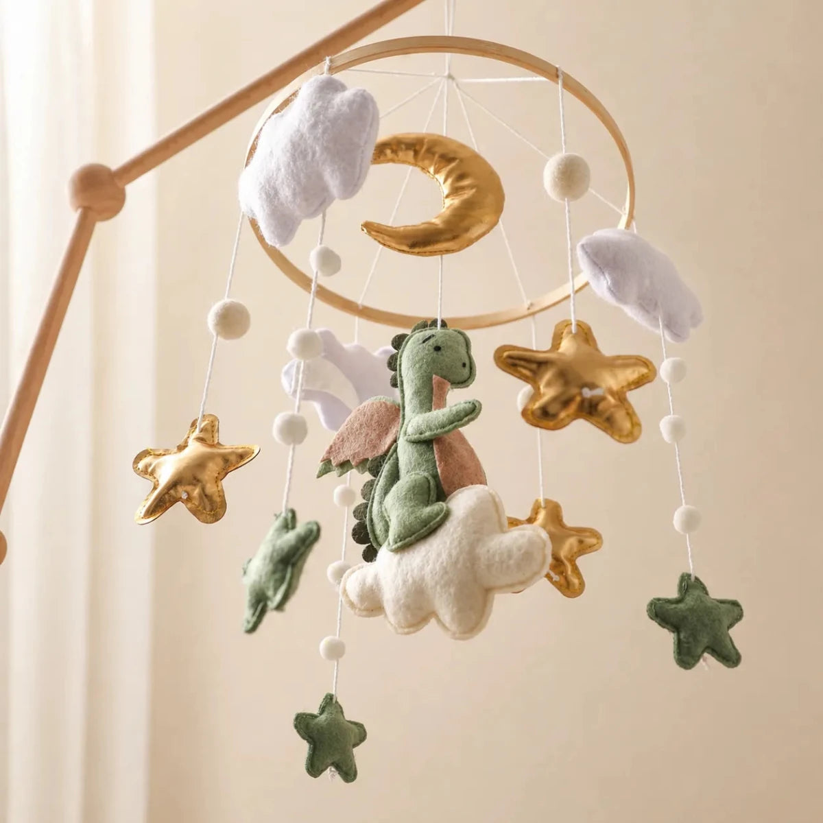 Green Dragon Felt Crib Mobile, Handmade Nursery Decor, Baby Shower Gift - Kids Art Frames