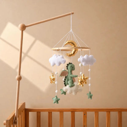 Green Dragon Felt Crib Mobile, Handmade Nursery Decor, Baby Shower Gift - Kids Art Frames