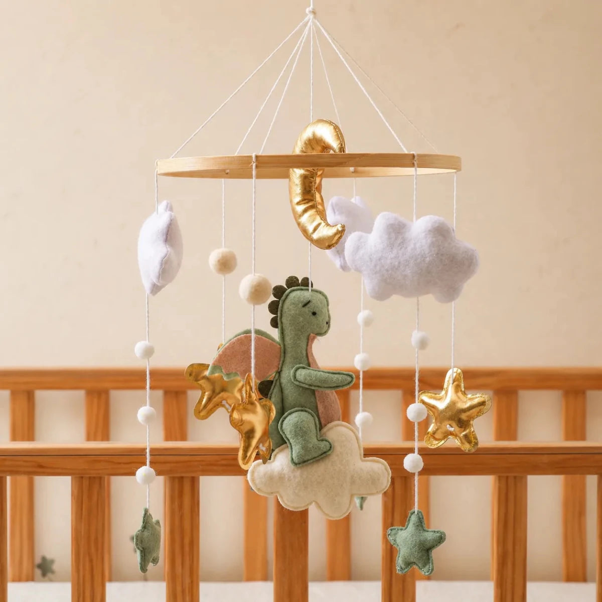 Green Dragon Felt Crib Mobile, Handmade Nursery Decor, Baby Shower Gift - Kids Art Frames