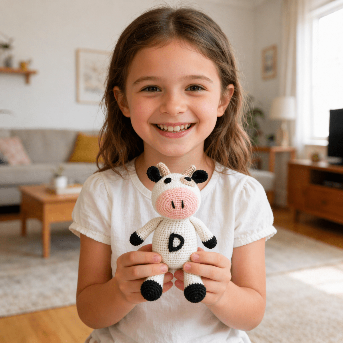 Handmade Crochet Cow Stuffed Animal – 100% Cotton Baby Toy - Kids Art Frames