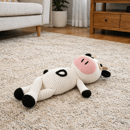 Handmade Crochet Cow Stuffed Animal – 100% Cotton Baby Toy - Kids Art Frames