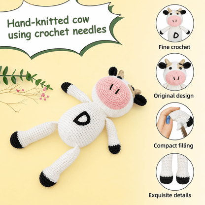Handmade Crochet Cow Stuffed Animal – 100% Cotton Baby Toy - Kids Art Frames