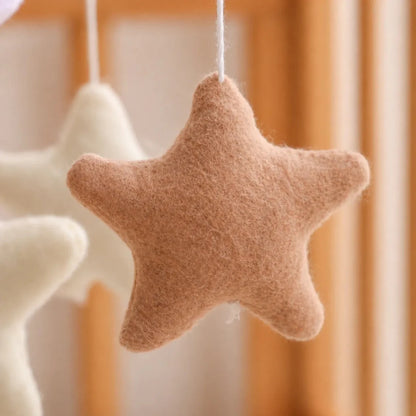 Handmade Felt Bunny Crib Mobile, Woodland Nursery Decor, Cloud Star Pom - Pom garland - Kids Art Frames