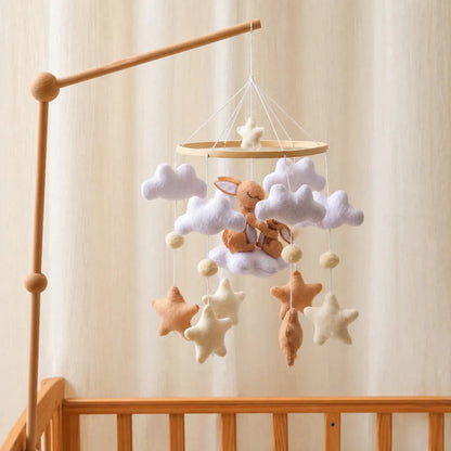 Handmade Felt Bunny Crib Mobile, Woodland Nursery Decor, Cloud Star Pom - Pom garland - Kids Art Frames
