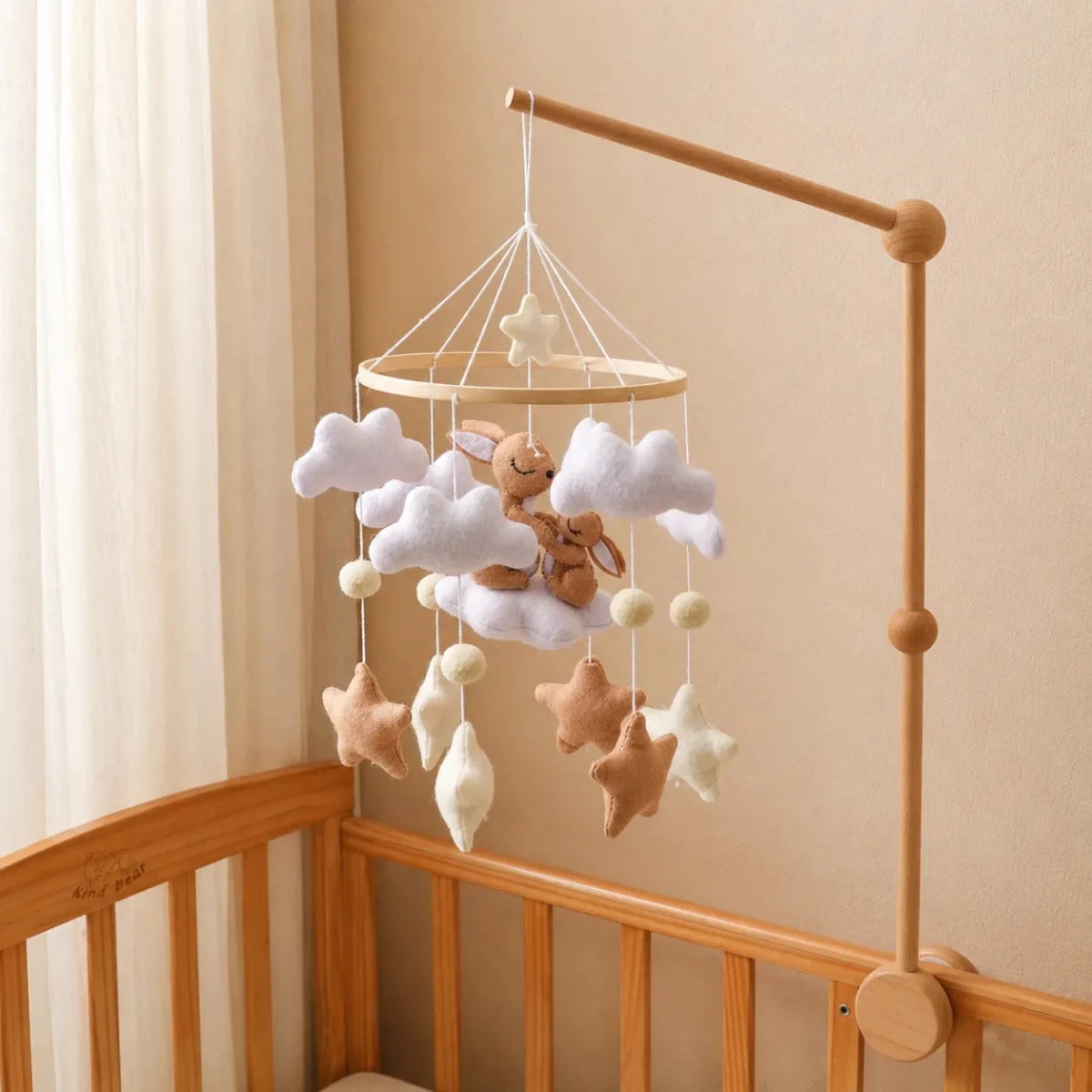Handmade Felt Bunny Crib Mobile, Woodland Nursery Decor, Cloud Star Pom - Pom garland - Kids Art Frames