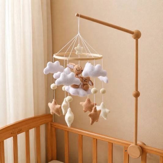 Handmade Felt Bunny Crib Mobile, Woodland Nursery Decor, Cloud Star Pom - Pom garland - Kids Art Frames