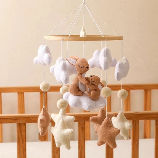 Handmade Felt Bunny Crib Mobile, Woodland Nursery Decor, Cloud Star Pom - Pom garland - Kids Art Frames