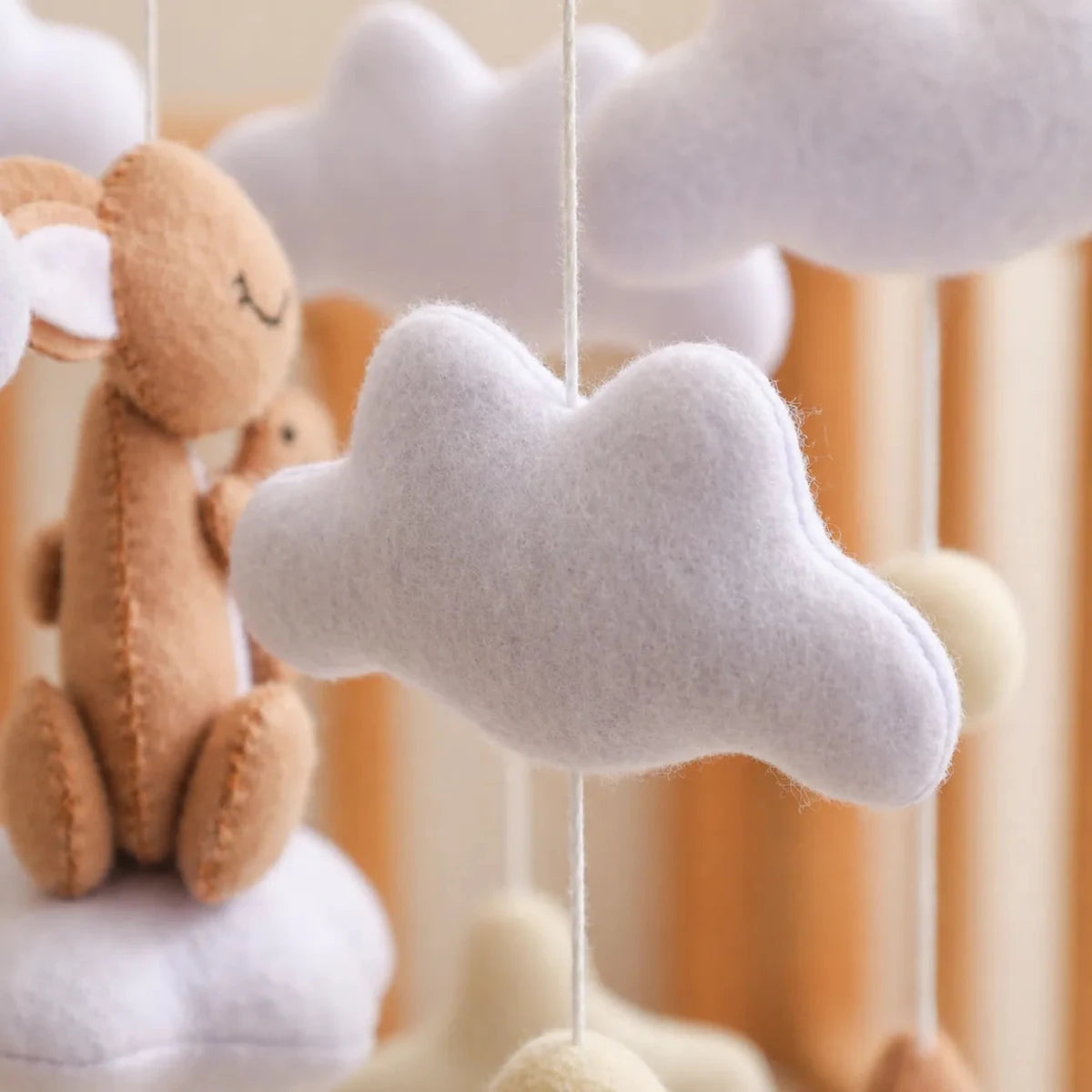 Handmade Felt Bunny Crib Mobile, Woodland Nursery Decor, Cloud Star Pom - Pom garland - Kids Art Frames