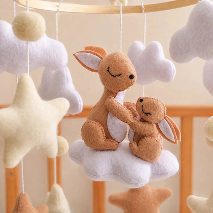 Handmade Felt Bunny Crib Mobile, Woodland Nursery Decor, Cloud Star Pom - Pom garland - Kids Art Frames