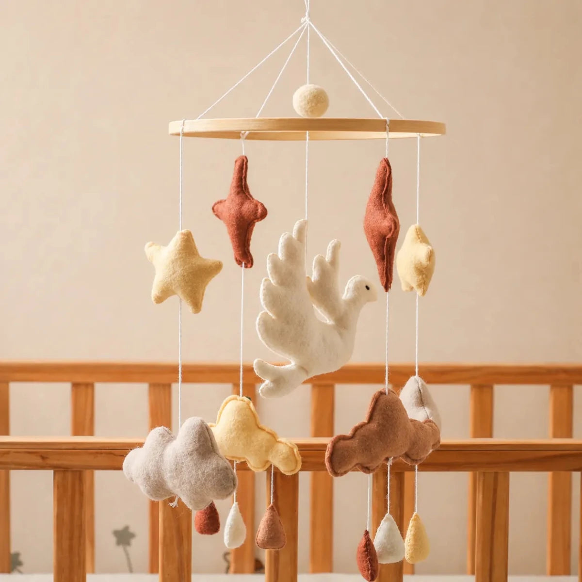 Handmade Felt Flying Bird Crib Mobile, Neutral Nursery Decor, Baby Shower Gift - Kids Art Frames
