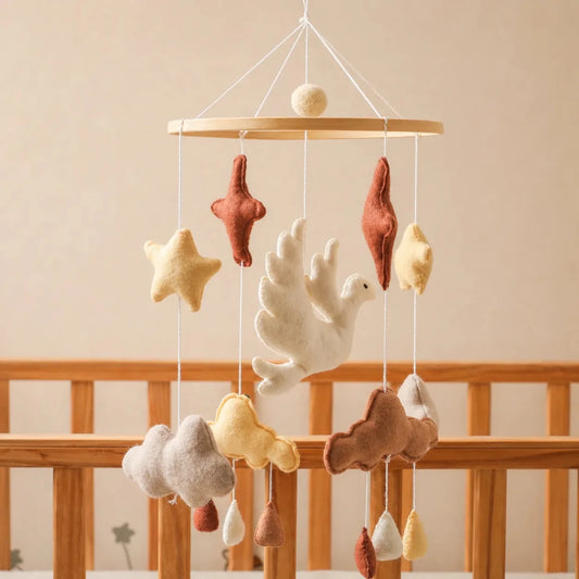 Handmade Felt Flying Bird Crib Mobile, Neutral Nursery Decor, Baby Shower Gift - Kids Art Frames