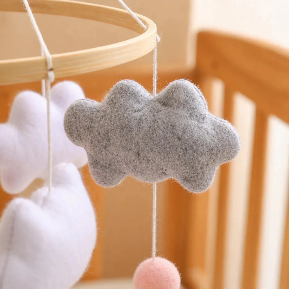 Handmade Swan Crib Mobile, Felt Baby Nursery Decor, Pink Moon Clouds Stars - Kids Art Frames