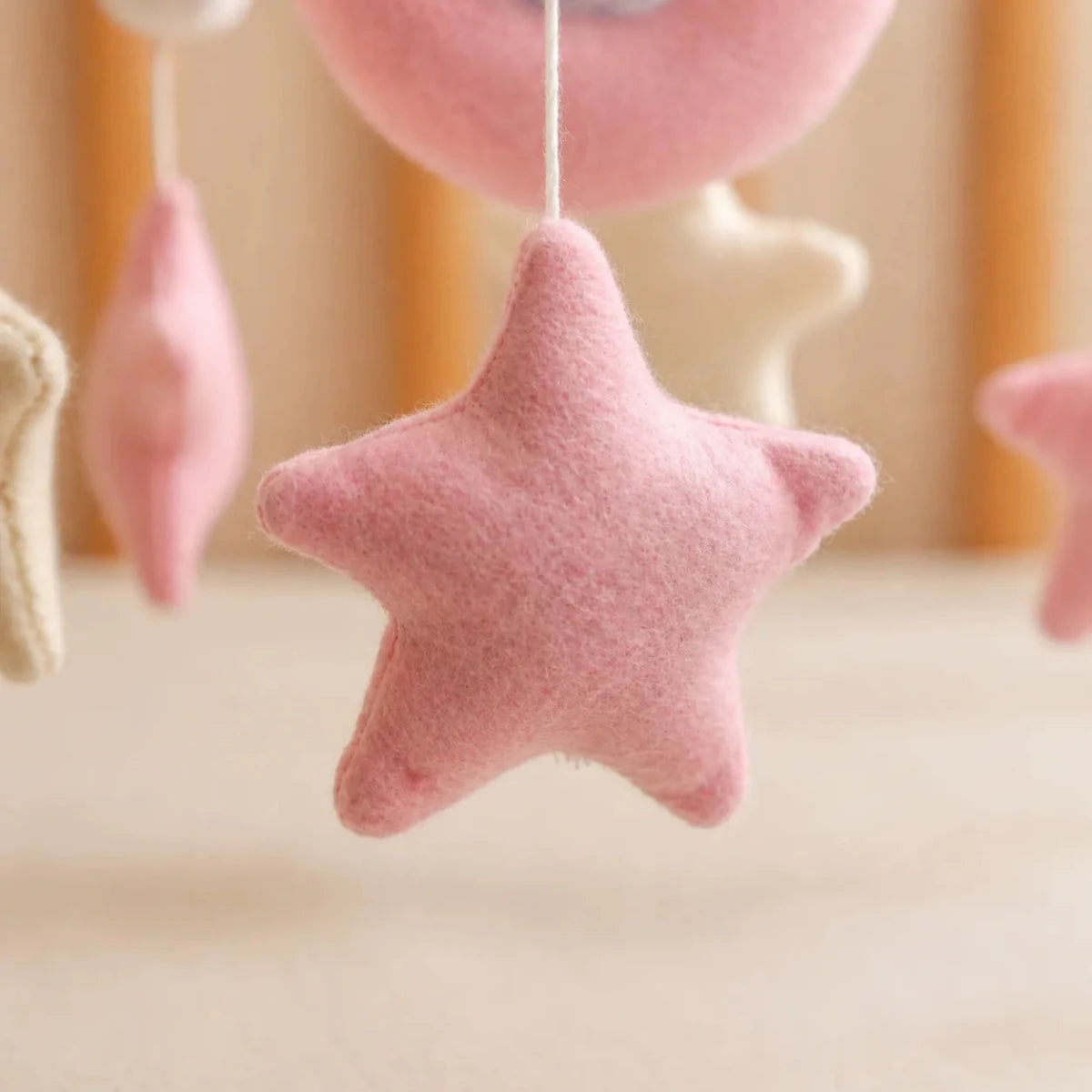 Handmade Swan Crib Mobile, Felt Baby Nursery Decor, Pink Moon Clouds Stars - Kids Art Frames