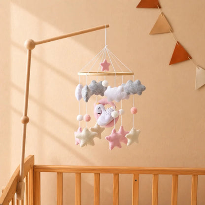 Handmade Swan Crib Mobile, Felt Baby Nursery Decor, Pink Moon Clouds Stars - Kids Art Frames