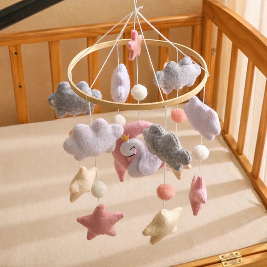 Handmade Swan Crib Mobile, Felt Baby Nursery Decor, Pink Moon Clouds Stars - Kids Art Frames