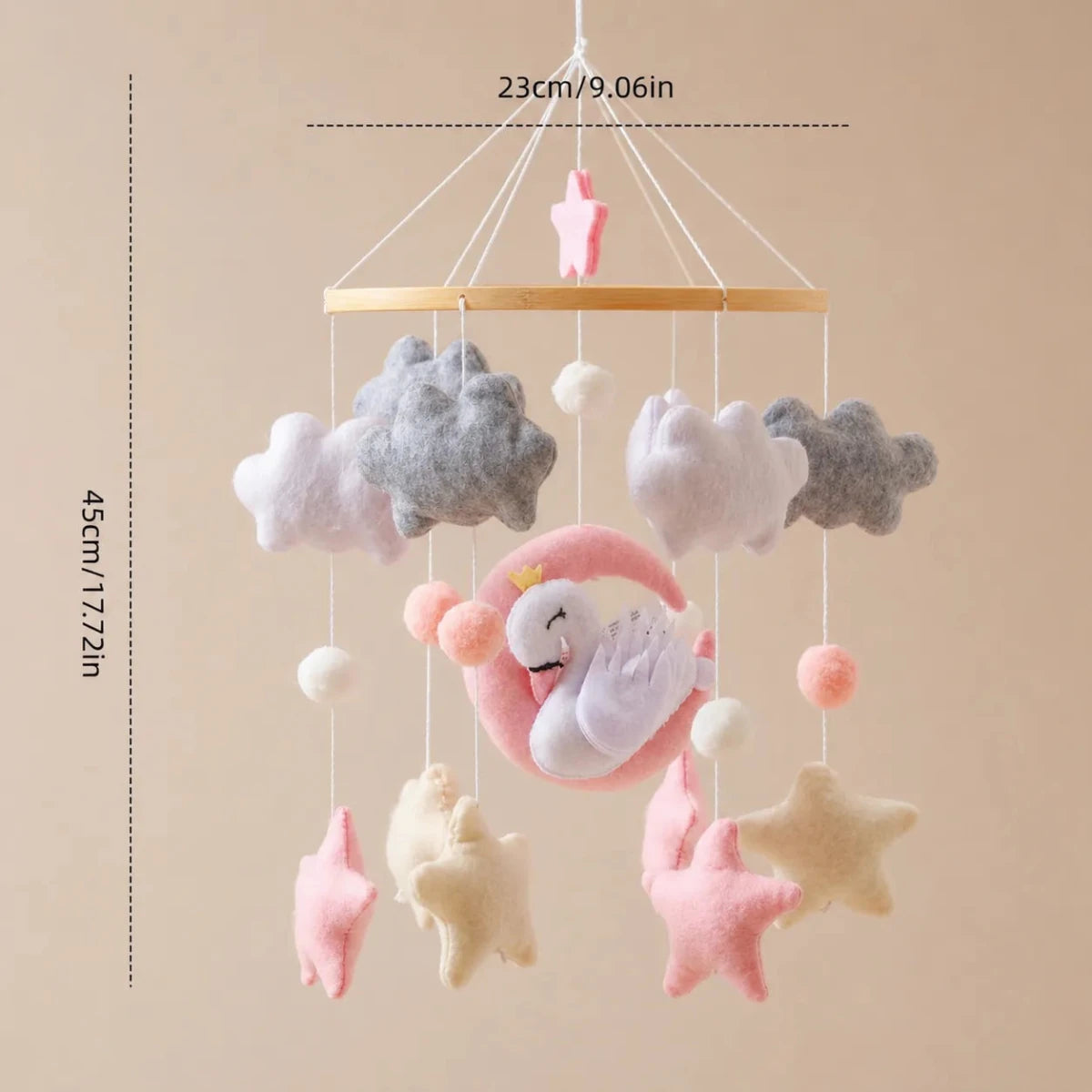 Handmade Swan Crib Mobile, Felt Baby Nursery Decor, Pink Moon Clouds Stars - Kids Art Frames