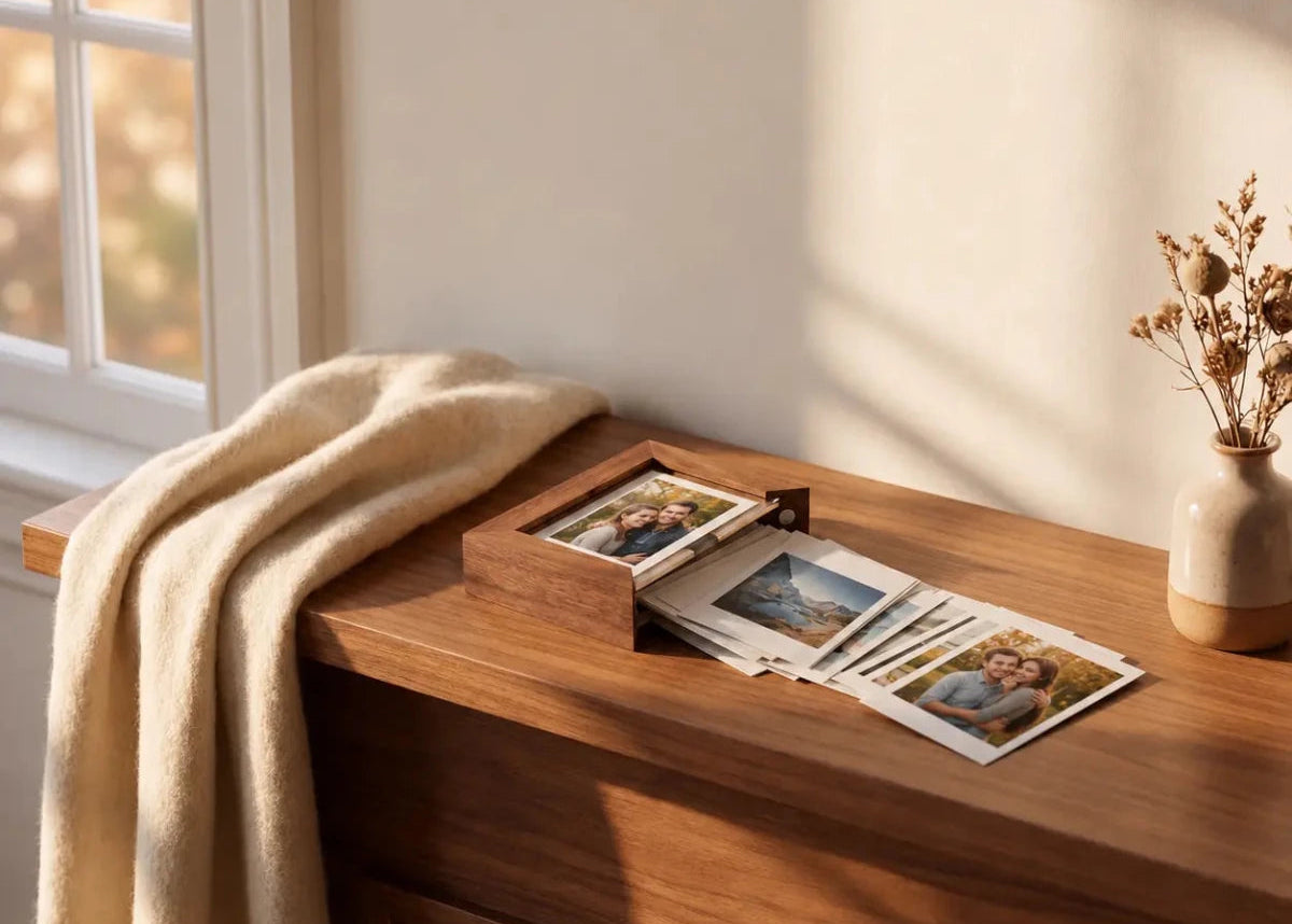 Mahogany Color Photo Frame: Real Wood Magnetic Memory Box | Three Size Available - Kids Art Frames