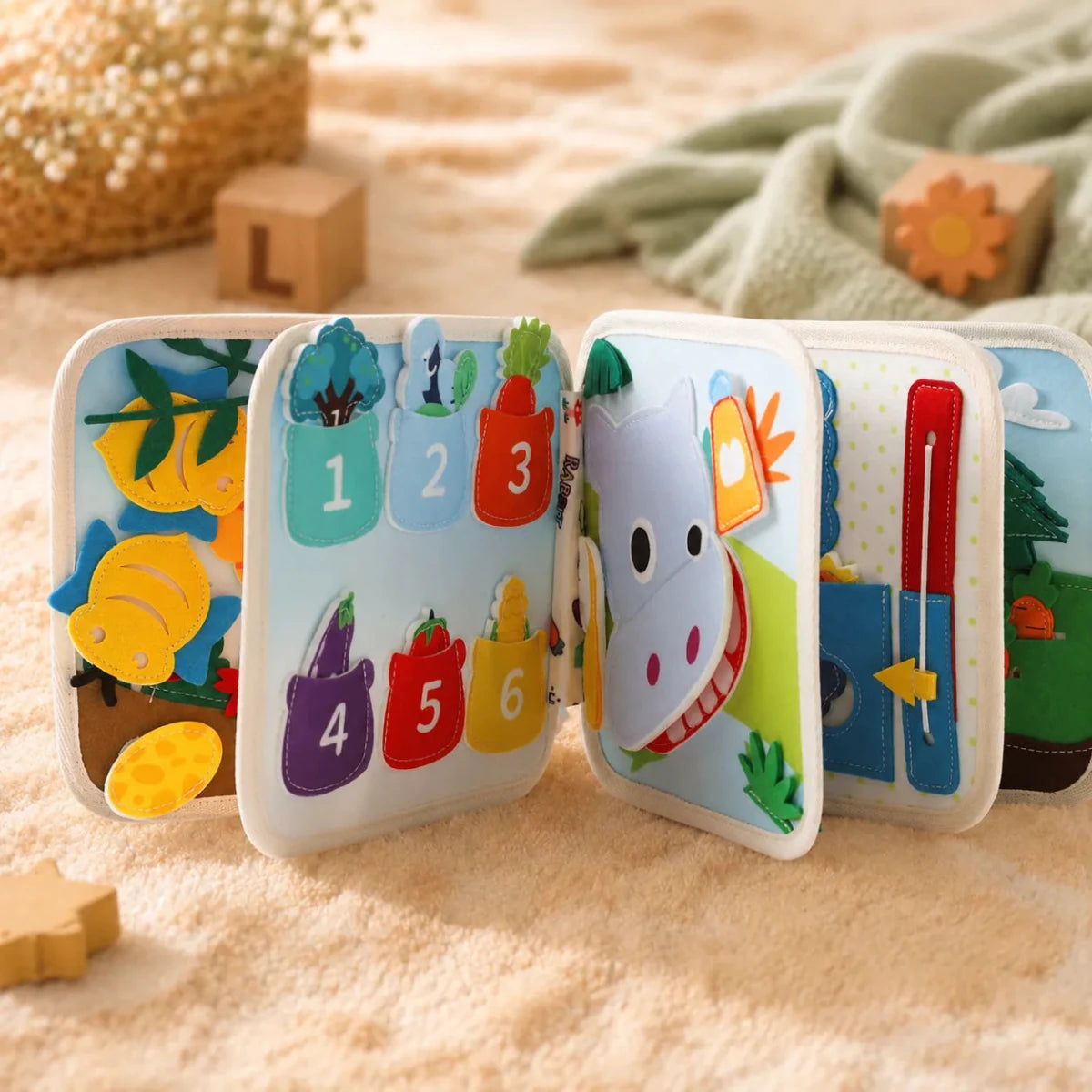 Montessori Quiet Book for Toddlers, Felt Activity Toy, Screen - Free Travel Sensory Gift - Kids Art Frames