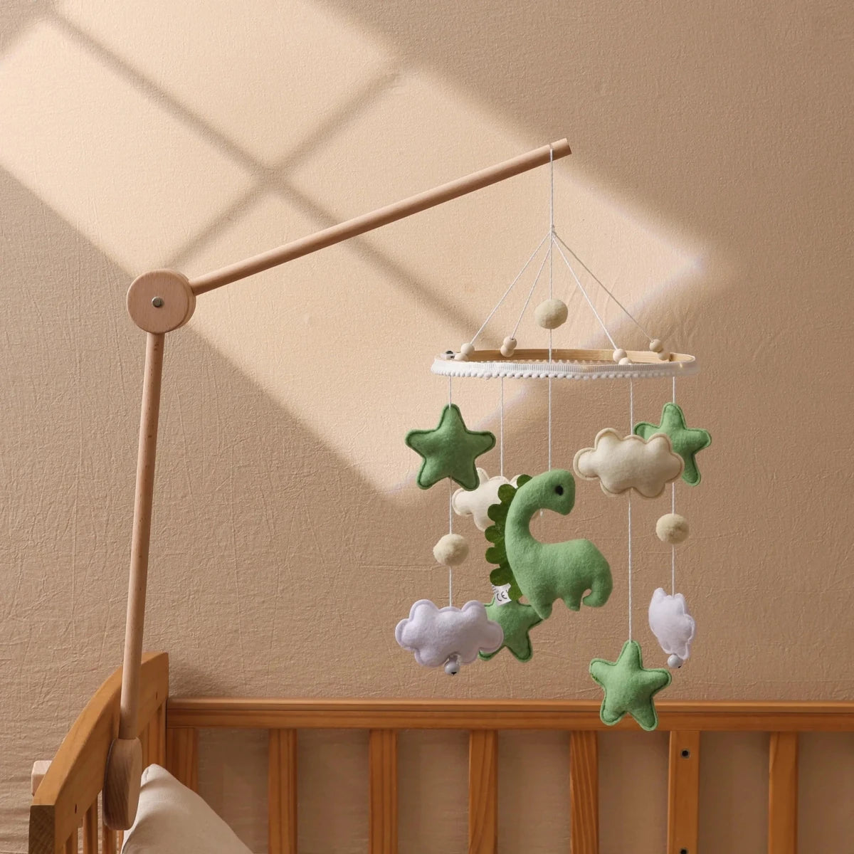 Natural Beech Wood Baby Crib Mobile Hanger Arm: Cloud & Flower Shape Designs | Adjustable Height - Kids Art Frames