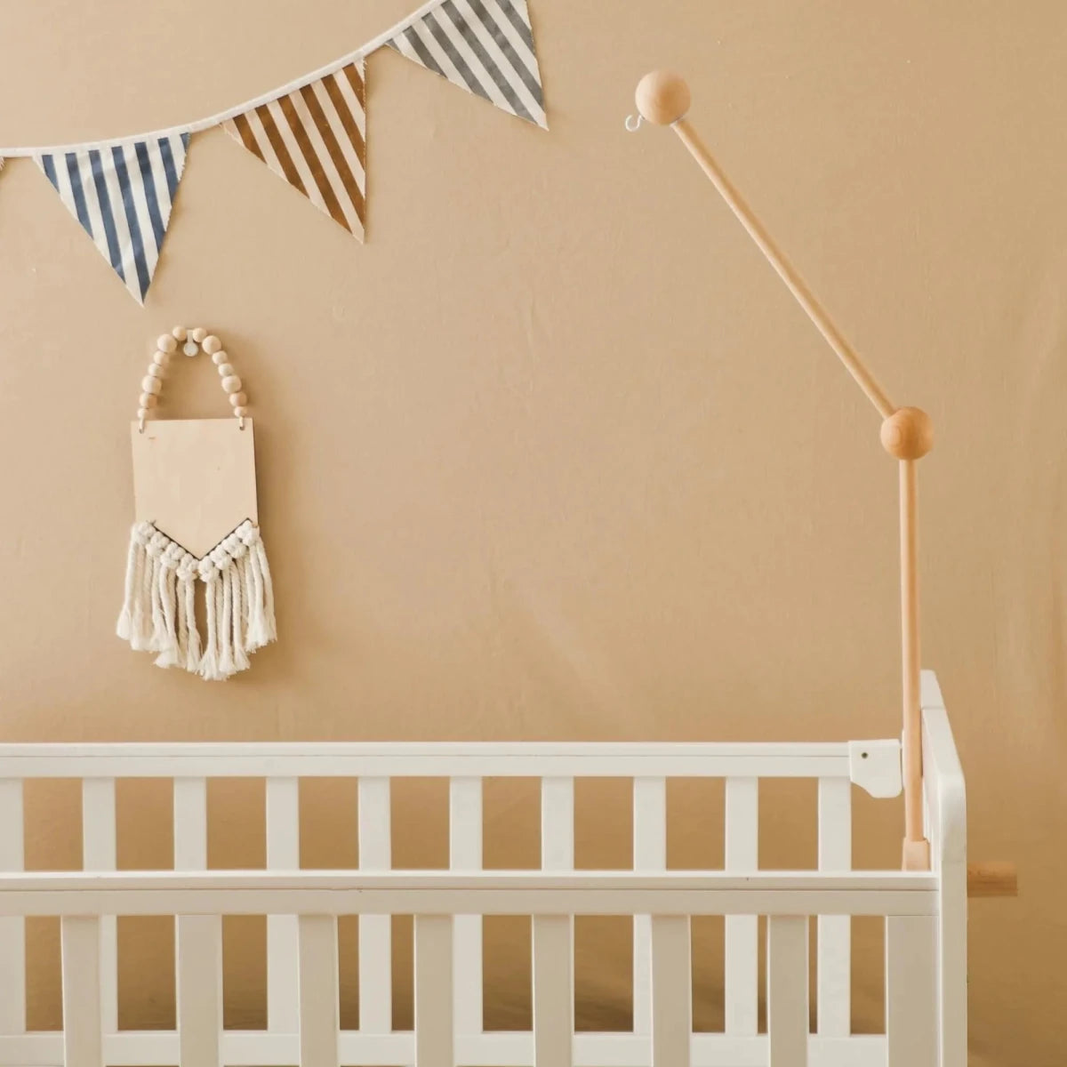 Natural Beech Wood Baby Crib Mobile Hanger Arm: Cloud & Flower Shape Designs | Adjustable Height - Kids Art Frames