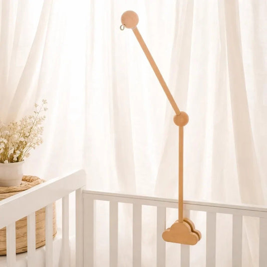 Natural Beech Wood Baby Crib Mobile Hanger Arm: Cloud & Flower Shape Designs | Adjustable Height - Kids Art Frames