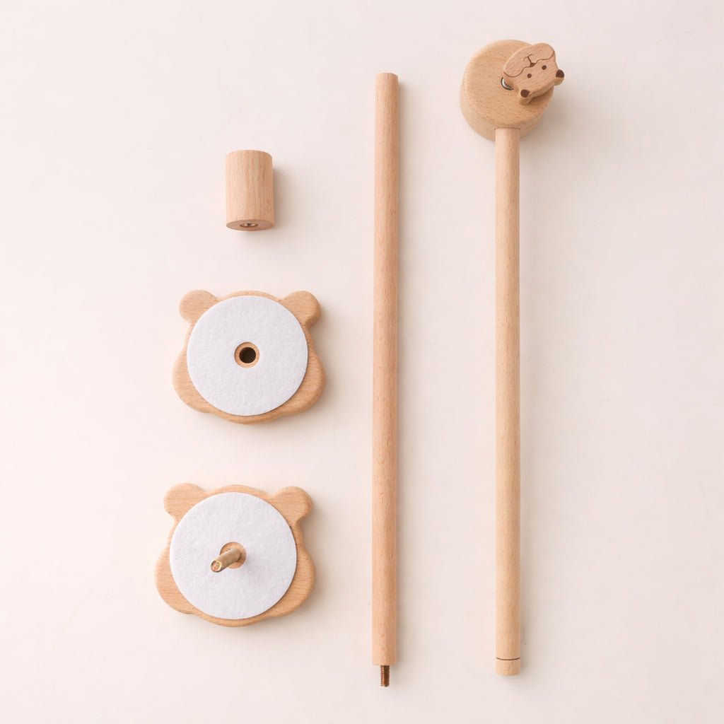 Natural Beech Wood Baby Crib Mobile Hanger Arms:Small Bear • Adjustable - Kids Art Frames