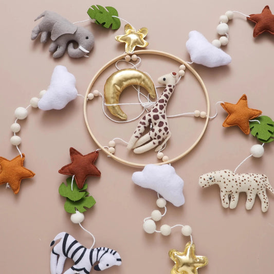Safari Animal Crib Mobile: Handmade Felt Nursery Decor - Kids Art Frames