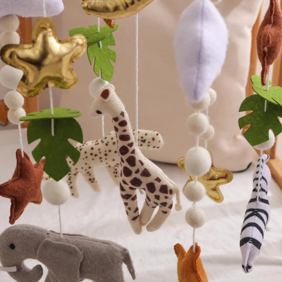 Safari Animal Crib Mobile: Handmade Felt Nursery Decor - Kids Art Frames