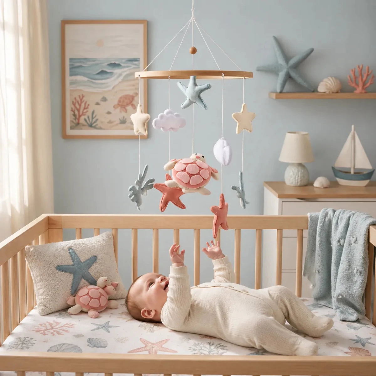 Sea Turtle Crib Hanger, Ocean Nursery Decor, Handmade Coastal Baby Nursery Gift - Kids Art Frames