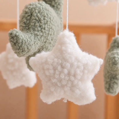 Sherpa Dinosaur Crib Mobile, Plush Dino Nursery Decor, Handmade Clouds Stars - Kids Art Frames