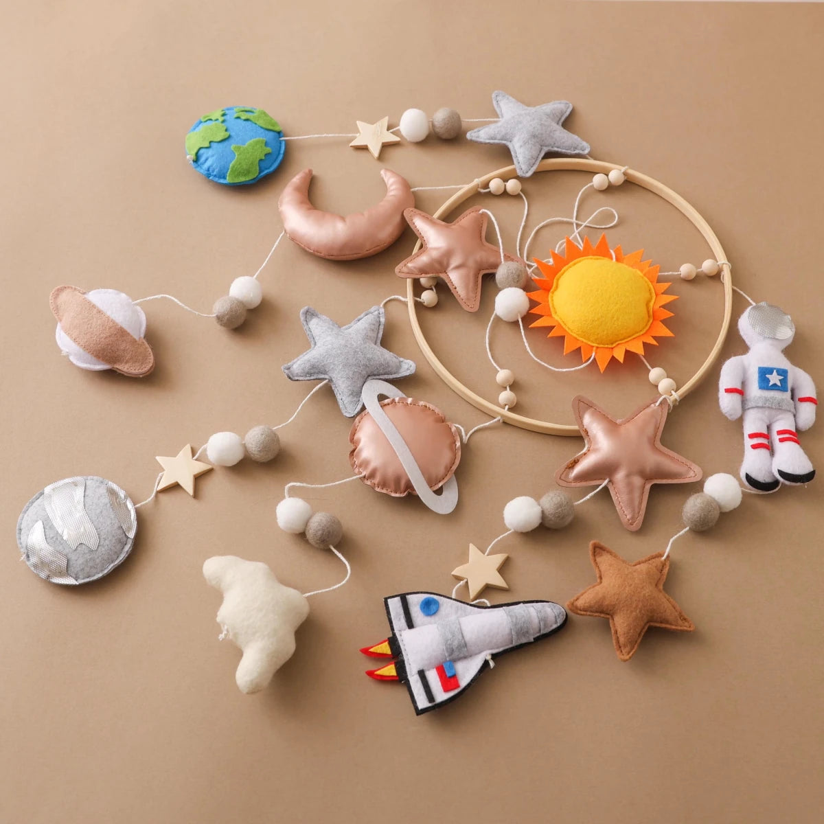 Space Crib Mobile: Handmade Felt Planets, Astronaut & Rocket - Kids Art Frames