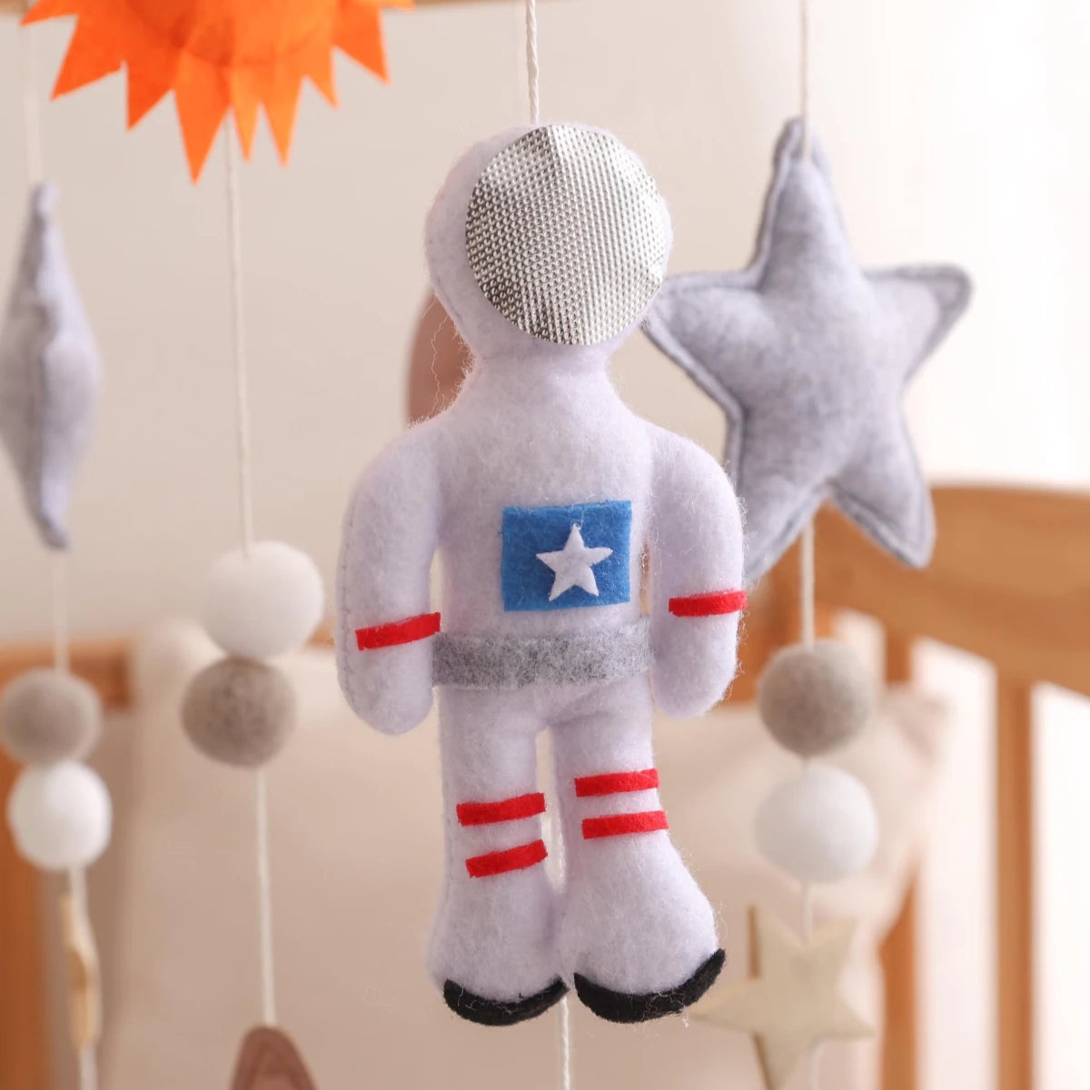 Space Crib Mobile: Handmade Felt Planets, Astronaut & Rocket - Kids Art Frames
