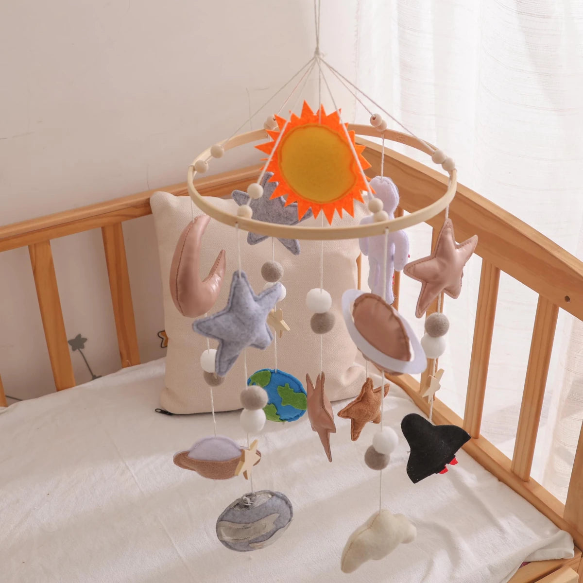 Space Crib Mobile: Handmade Felt Planets, Astronaut & Rocket - Kids Art Frames