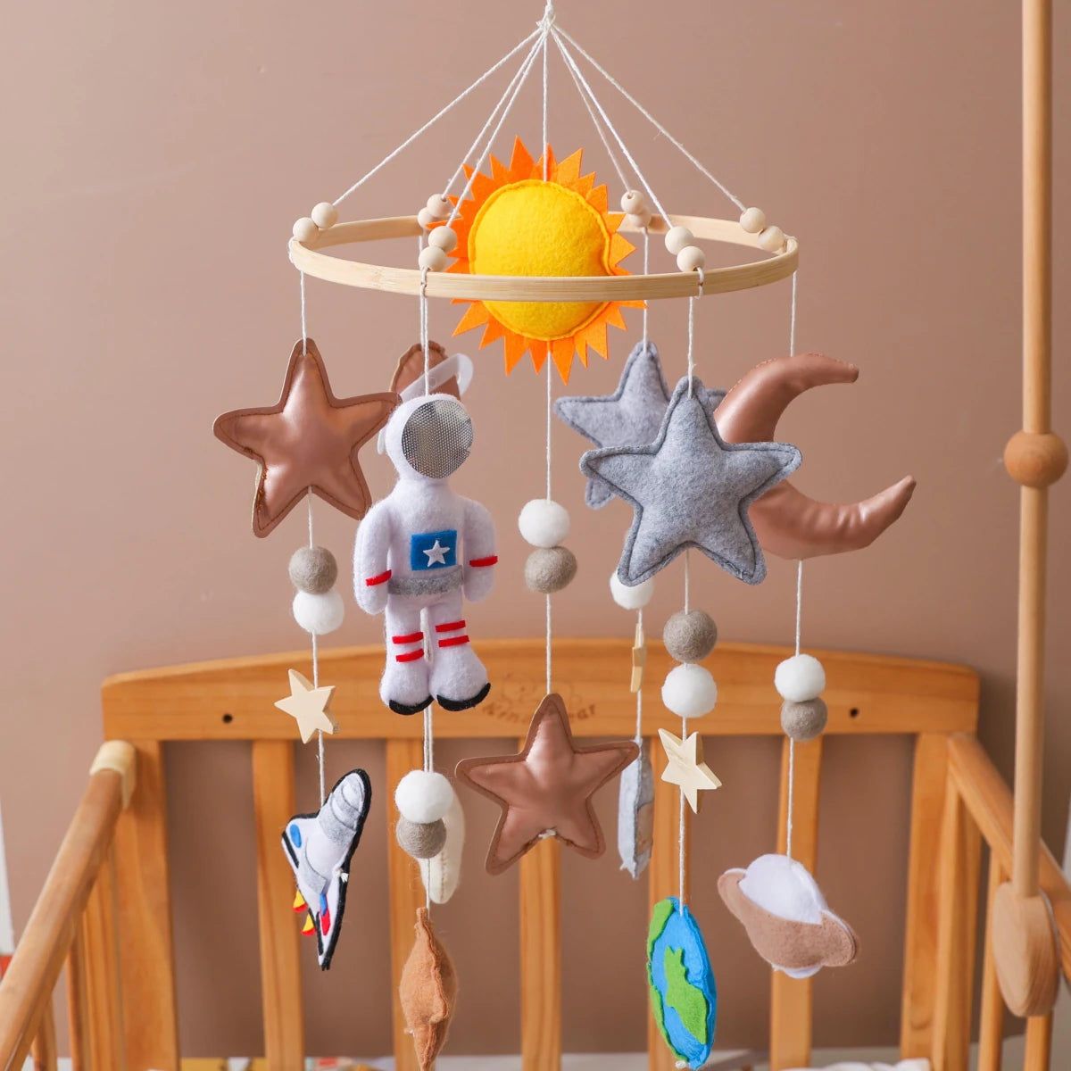 Space Crib Mobile: Handmade Felt Planets, Astronaut & Rocket - Kids Art Frames