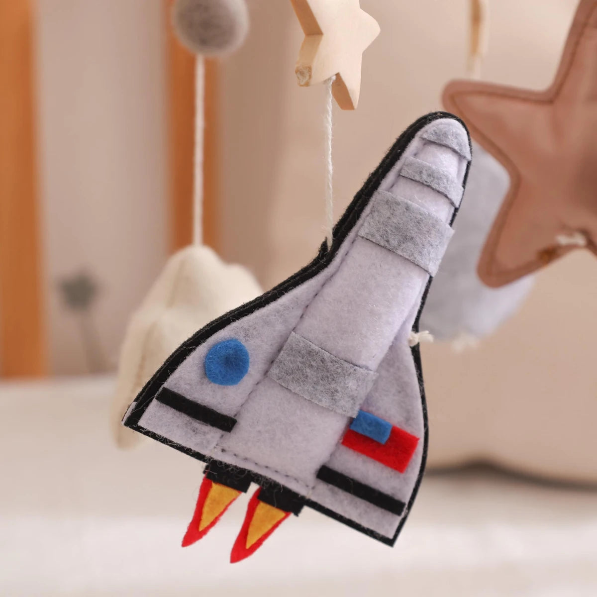 Space Crib Mobile: Handmade Felt Planets, Astronaut & Rocket - Kids Art Frames