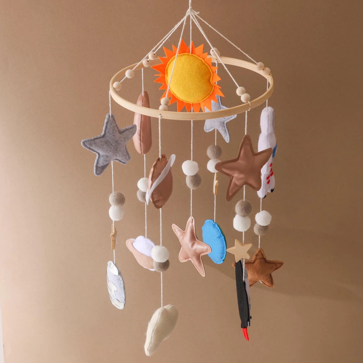 Space Crib Mobile: Handmade Felt Planets, Astronaut & Rocket - Kids Art Frames