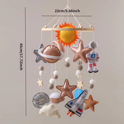 Space Crib Mobile: Handmade Felt Planets, Astronaut & Rocket - Kids Art Frames