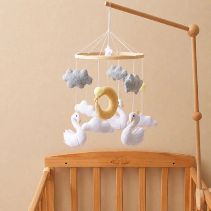 Yellow Moon Swan Crib Mobile, Handmade Felt Baby Nursery Decor - Kids Art Frames