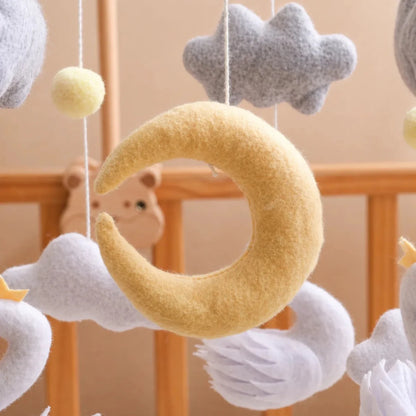 Yellow Moon Swan Crib Mobile, Handmade Felt Baby Nursery Decor - Kids Art Frames