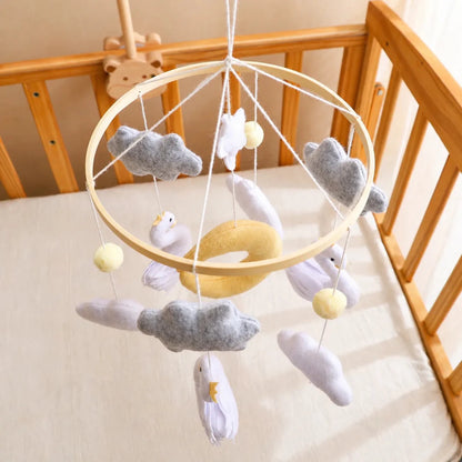 Yellow Moon Swan Crib Mobile, Handmade Felt Baby Nursery Decor - Kids Art Frames
